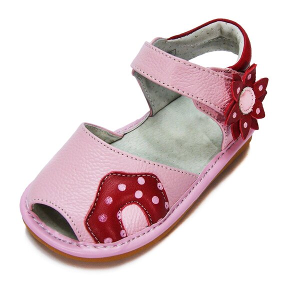 NEW ⭐️ Pink Squeaky Sandal with Red Flowers - Multiple Toddler Sizes - Picture 1 of 6